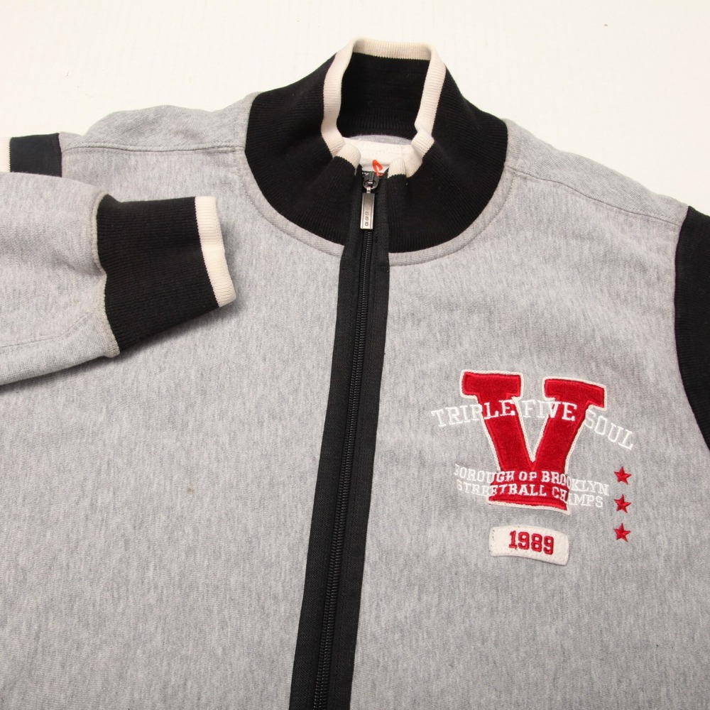 Triple Five Soul Track Jacket Mens XL Gray Varsity Zip Up Brooklyn Streetball